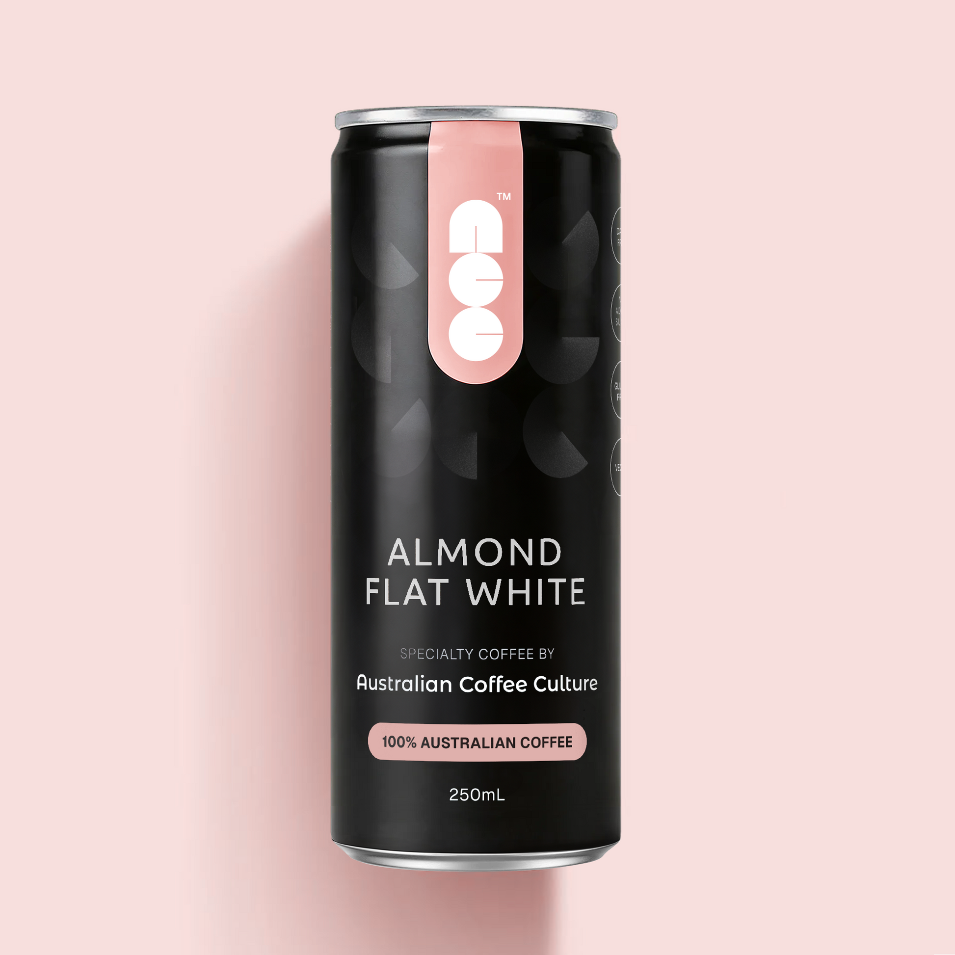 Front view of Australian Coffee Culture Almond Flat White ready-to-drink coffee can