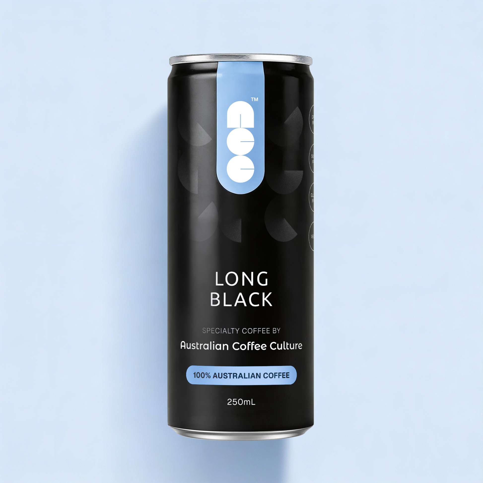 Front view of Australian Coffee Culture Long Black ready-to-drink coffee can